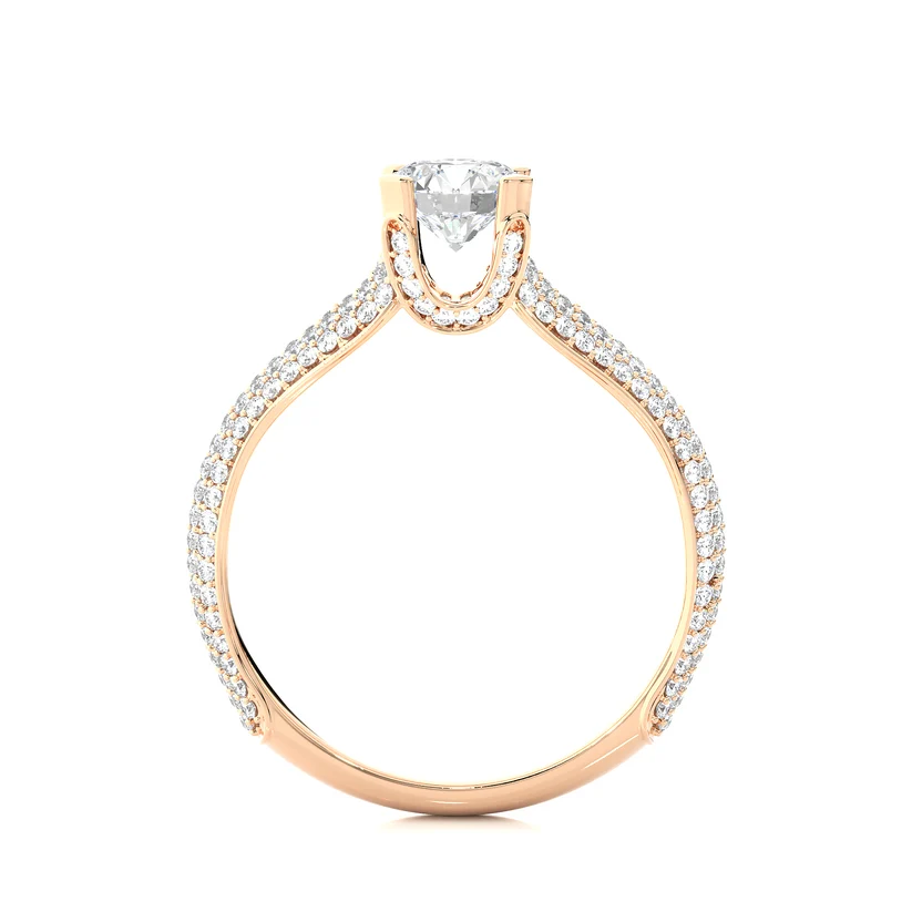 Round Brilliant Diamond Split Shank Pave Engagement Ring in Solid Gold