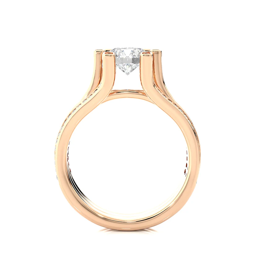 Round Brilliant Diamond Split Shank Bridal Ring Set in Solid Yellow Gold | Pavé Diamond Multi-Band Engagement Ring | Luxury Wedding Ring for Her