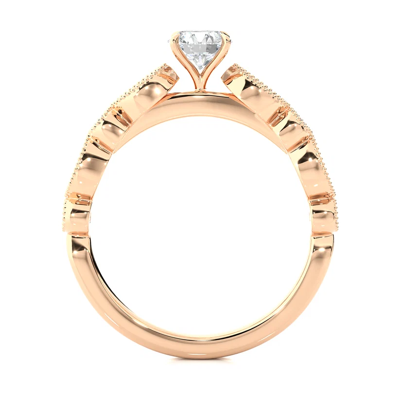 Vintage Milgrain Round Diamond Floral Engagement Ring in Solid Gold