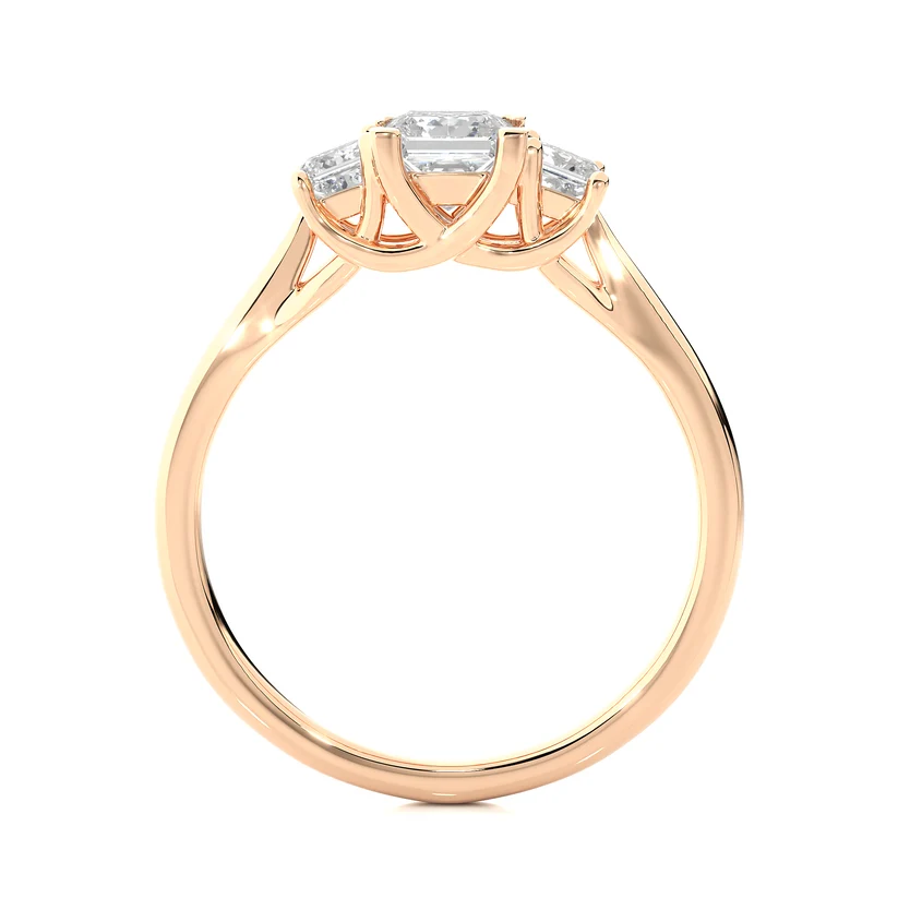 Three Stone Princess Cut Diamond Engagement Ring | Solid Gold | Classic Trilogy Ring | Gift for Her
