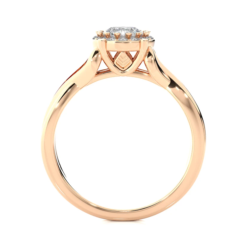 Round Halo Diamond Twist Engagement Ring | Solid Yellow Gold | Pavé Infinity Band | Classic Halo Setting