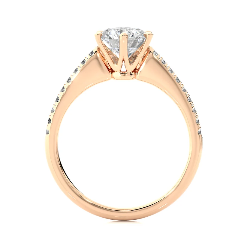 Classic Round Solitaire Diamond Gold Engagement Ring with Pavé Diamond Band