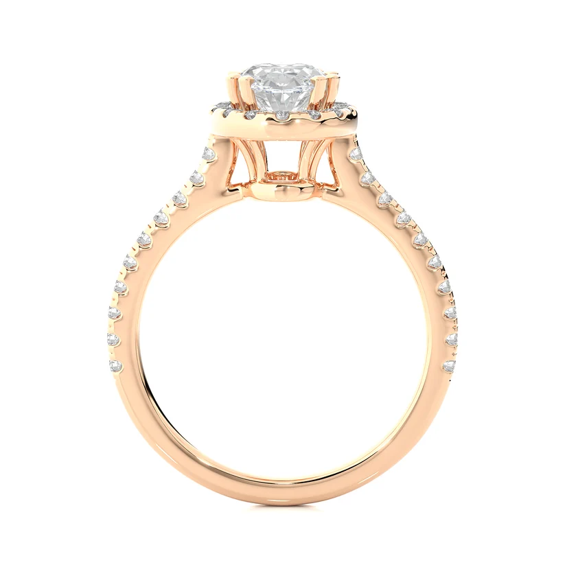 Oval Cut Halo Diamond Engagement Ring | Solid Yellow Gold | Pavé Diamond Band | Classic Halo Setting