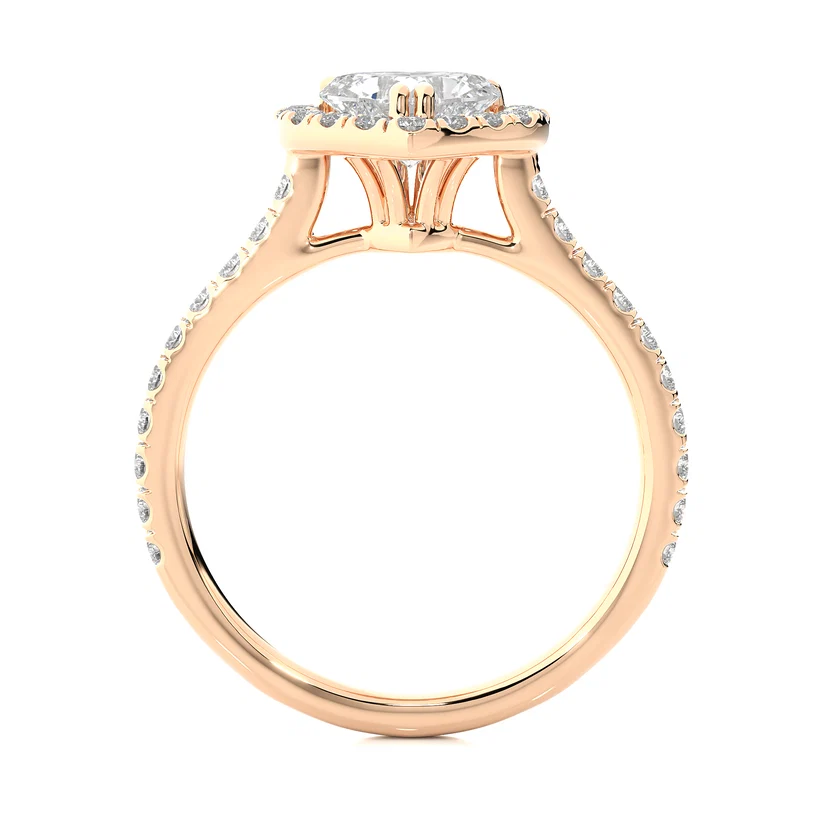 Heart Halo Diamond Engagement Ring in Solid Gold | Pavé Diamond Promise Ring | Romantic Gold Bridal Ring