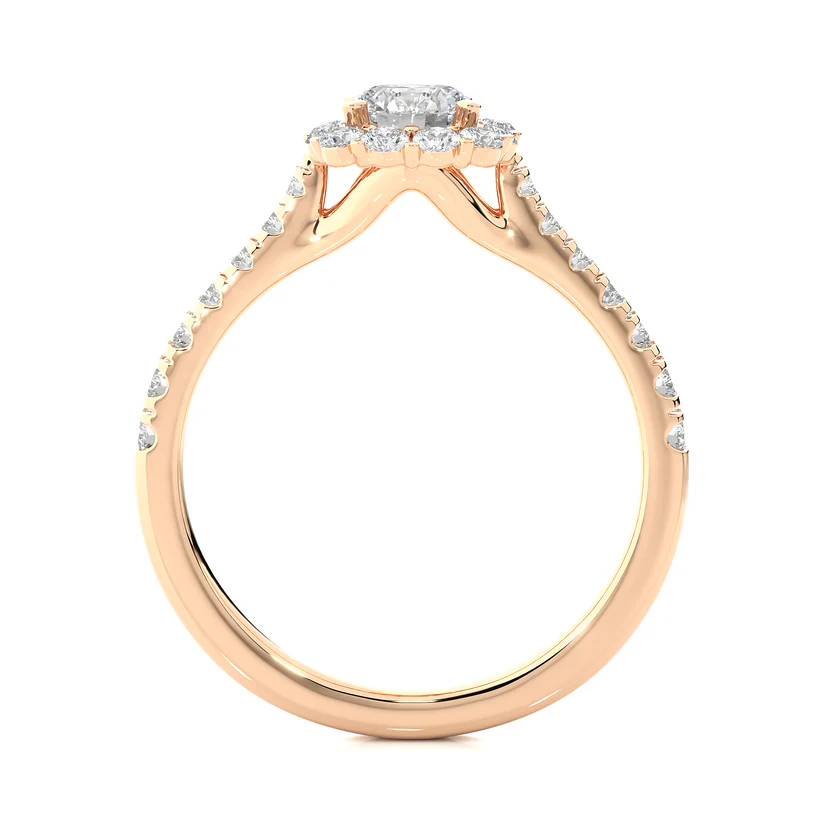 Round Halo Diamond Engagement Ring | Solid Yellow Gold | Pavé Diamond Band | Classic Halo Setting |