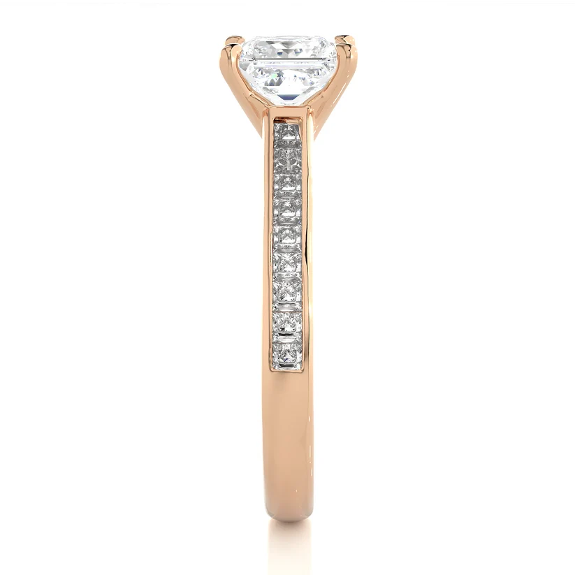 Princess Cut Diamond Gold Engagement Ring with Channel-Set Band