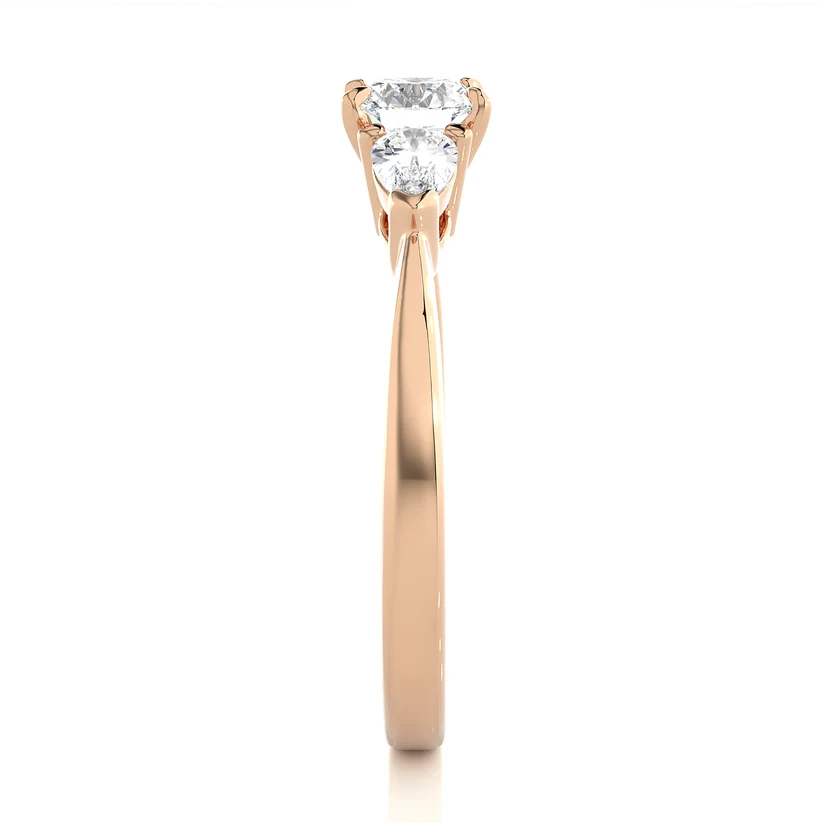 Round & Pear Cut Three Stone Diamond Engagement Ring in Yellow Gold