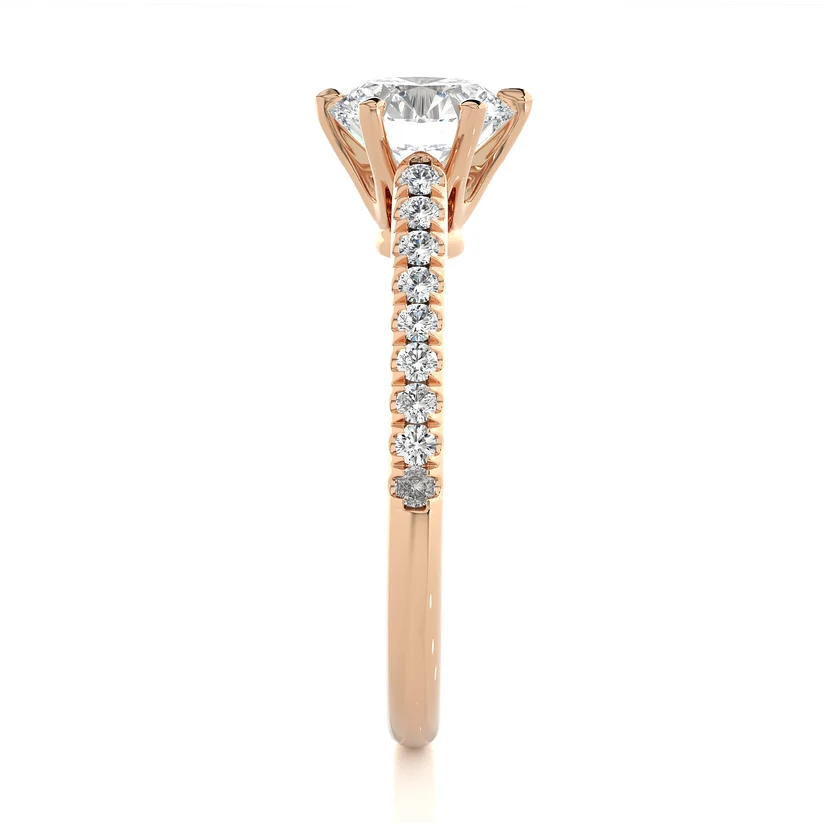 Classic Round Solitaire Diamond Gold Engagement Ring with Pavé Diamond Band