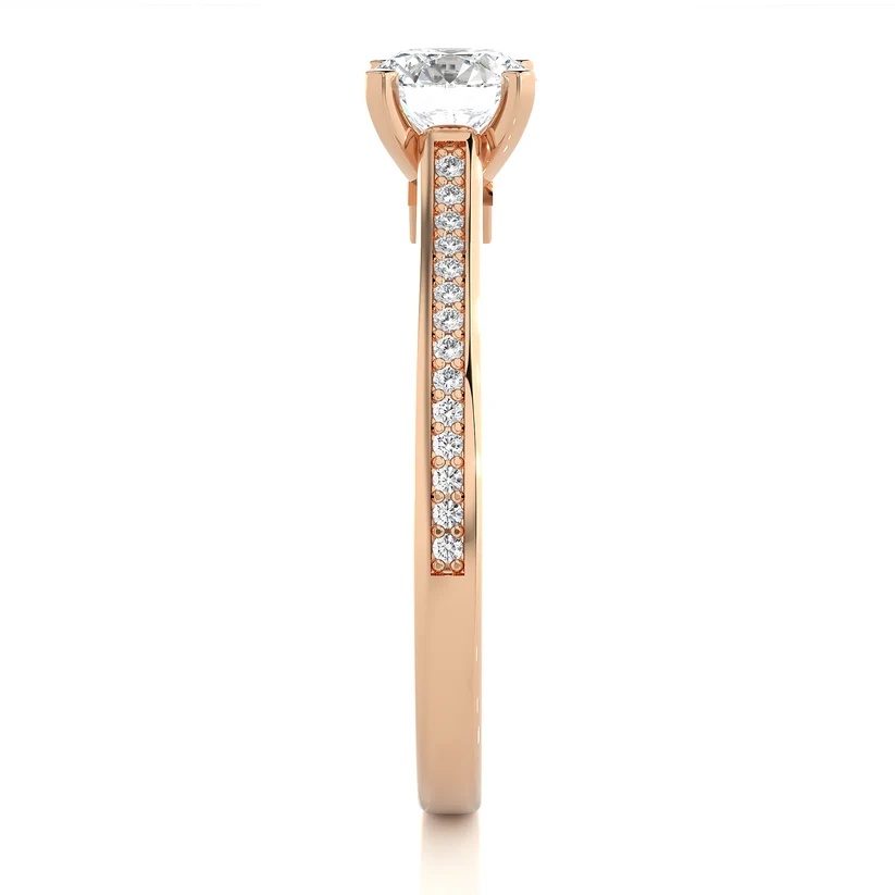 Round Solitaire Diamond Pavé Engagement Ring in Yellow Gold