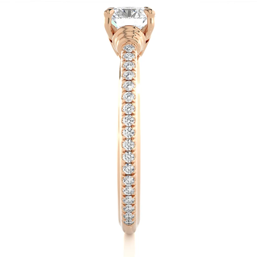 Round Brilliant Diamond Solitaire Engagement Ring with Pavé Band in Yellow Gold