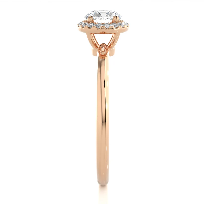 Gold Round Halo Solitaire Engagement Ring for Women | Diamond Halo Wedding Ring