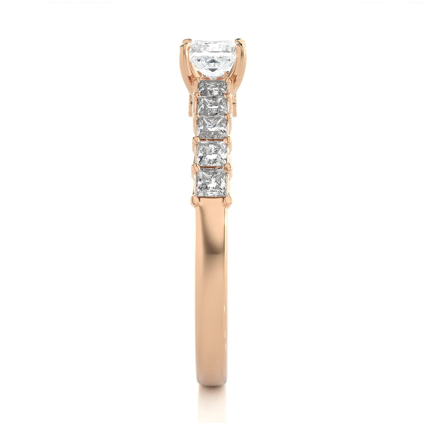 Princess Cut Diamond Half Eternity Ring | Solid Yellow Gold | Shared Prong Diamond Wedding Band | Anniversary Ring | Gift for Her