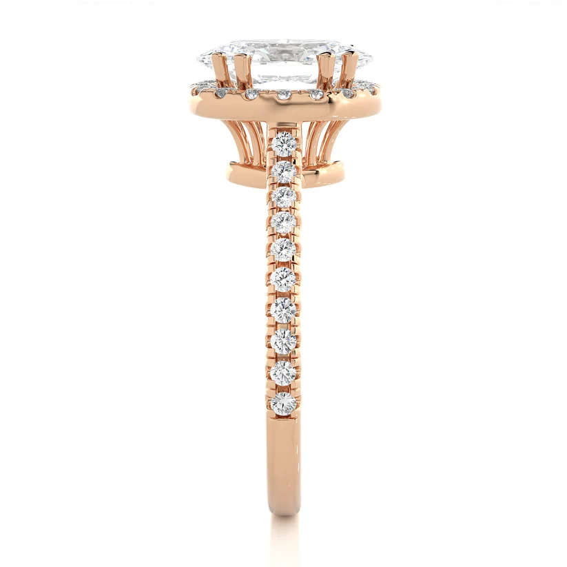 Oval Cut Halo Diamond Engagement Ring | Solid Yellow Gold | Pavé Diamond Band | Classic Halo Setting