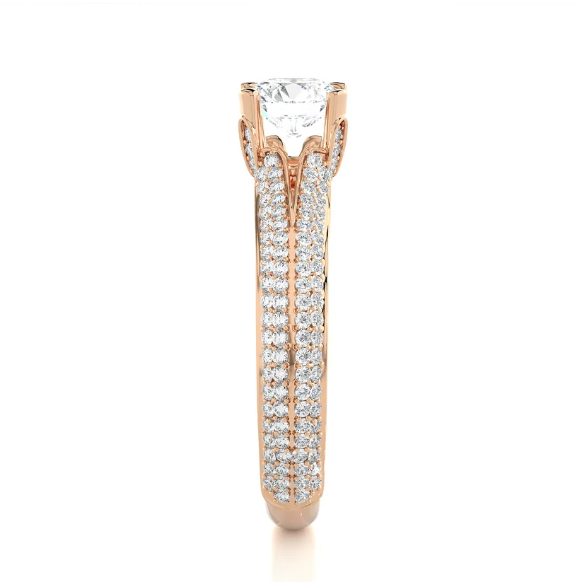 Round Brilliant Diamond Split Shank Pave Engagement Ring in Solid Gold