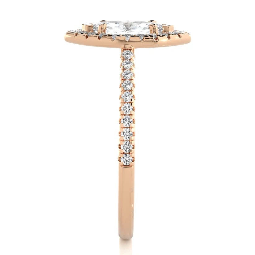 Marquise Halo Diamond Engagement Ring in Solid Gold | Vintage-Inspired Pavé Promise Ring