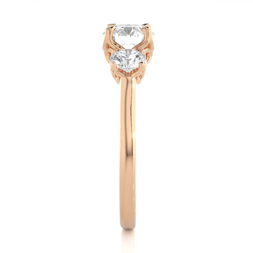 Round Brilliant Three Stone Diamond Engagement Ring | Solid Yellow Gold | Classic Trilogy Ring | Timeless Diamond Ring | Gift for Her