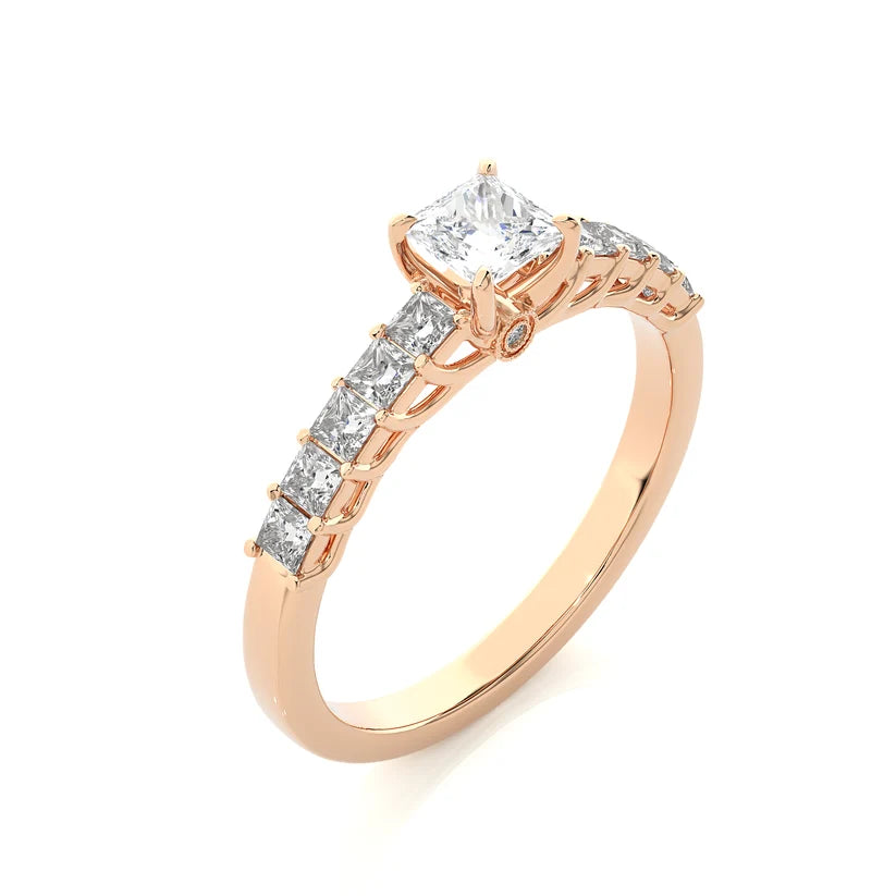 Princess Cut Diamond Half Eternity Ring | Solid Yellow Gold | Shared Prong Diamond Wedding Band | Anniversary Ring | Gift for Her