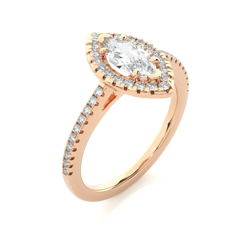 Marquise Halo Diamond Engagement Ring in Solid Gold | Vintage-Inspired Pavé Promise Ring