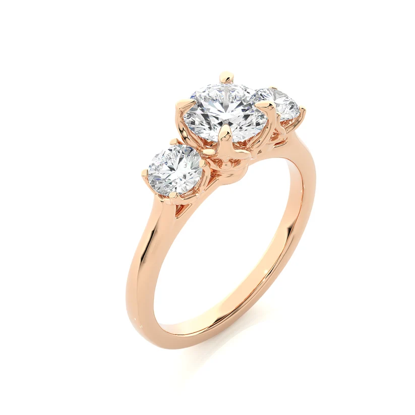 Round Brilliant Three Stone Diamond Engagement Ring | Solid Yellow Gold | Classic Trilogy Ring | Timeless Diamond Ring | Gift for Her