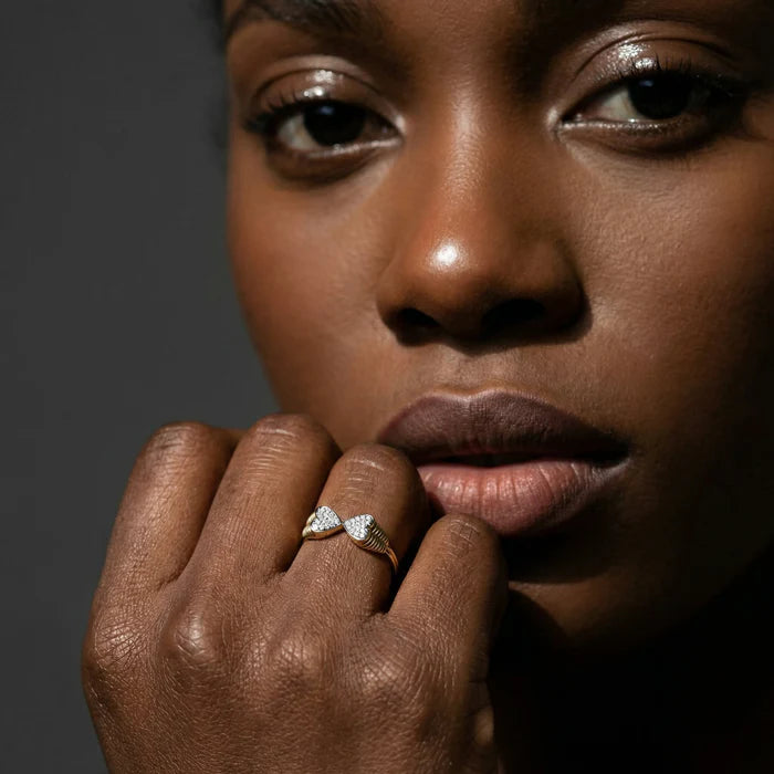 Double Heart Diamond Bypass Ring in 9KT Two-Tone Gold