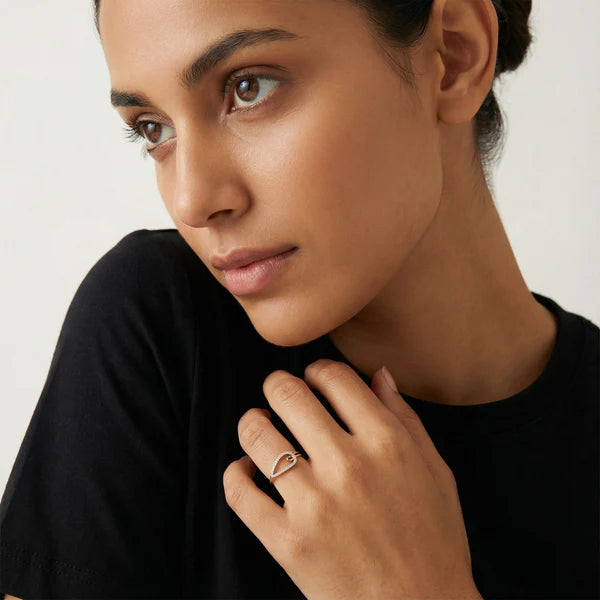 Open Teardrop Pavé Diamond Ring in 10K / 14K / 18K Yellow Gold