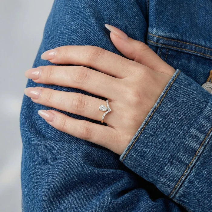 V-Shaped Pear Diamond Ring