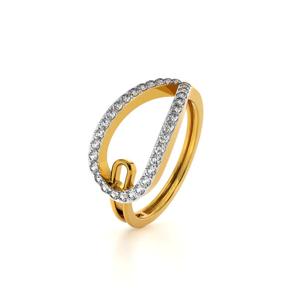 Open Teardrop Pavé Diamond Ring in 10K / 14K / 18K Yellow Gold