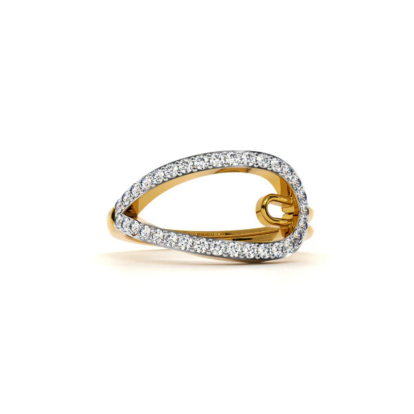 Open Teardrop Pavé Diamond Ring in 10K / 14K / 18K Yellow Gold