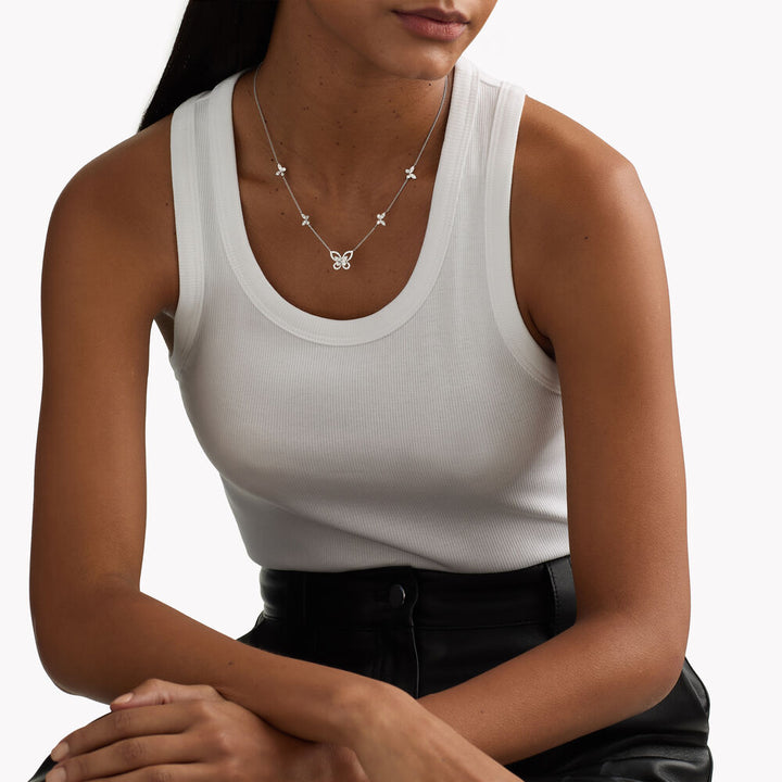 Multi Butterfly Silhouette Diamond Necklace
