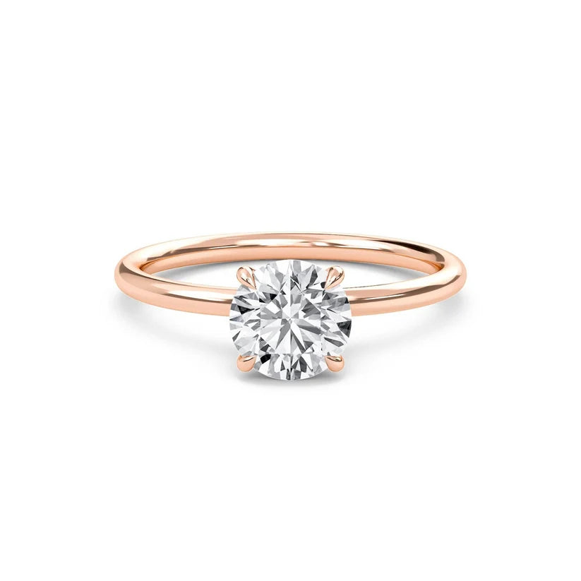 Round Cut Diamond Solitaire Engagement Ring | Solid Yellow, Rose, White Gold | Classic Four-Prong Setting | Gift for Her