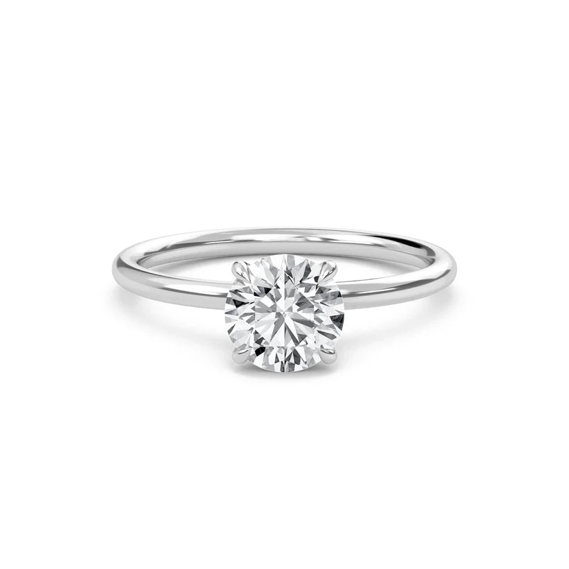 Round Cut Diamond Solitaire Engagement Ring | Solid Yellow, Rose, White Gold | Classic Four-Prong Setting | Gift for Her