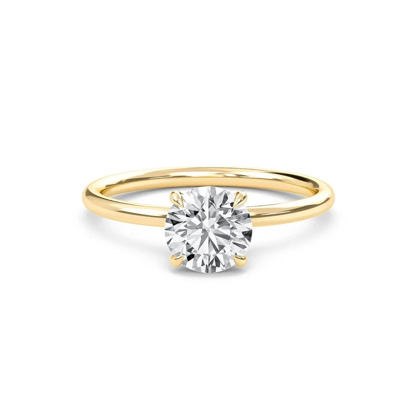 Round Cut Diamond Solitaire Engagement Ring | Solid Yellow, Rose, White Gold | Classic Four-Prong Setting | Gift for Her