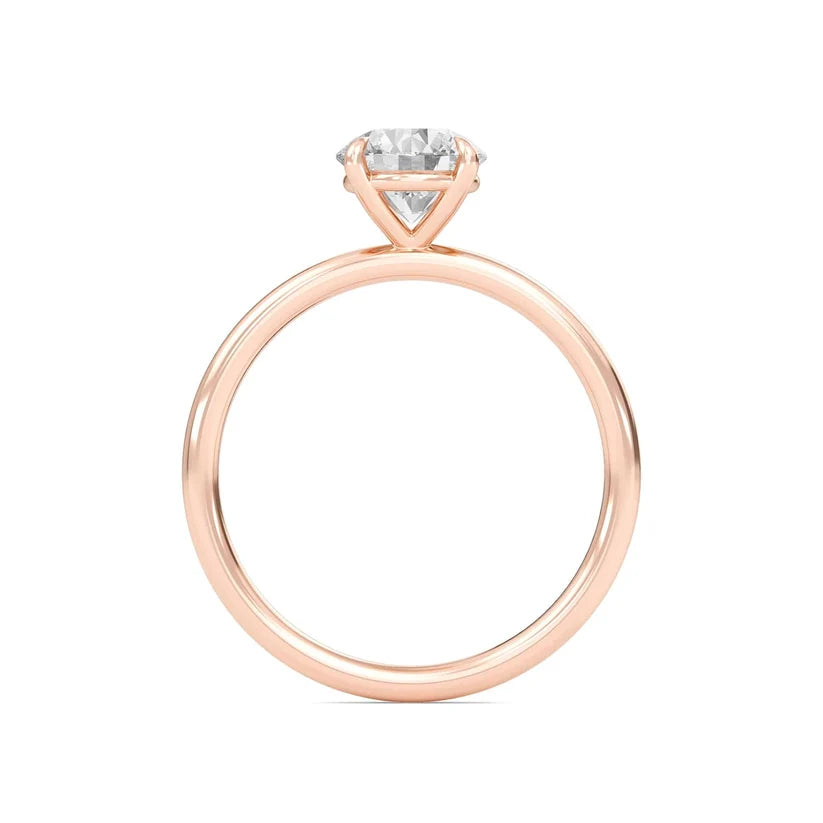 Round Cut Diamond Solitaire Engagement Ring | Solid Yellow, Rose, White Gold | Classic Four-Prong Setting | Gift for Her