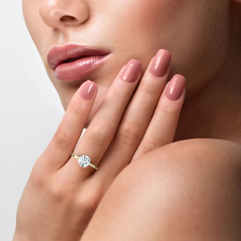 Round Cut Diamond Solitaire Engagement Ring | Solid Yellow, Rose, White Gold | Classic Four-Prong Setting | Gift for Her