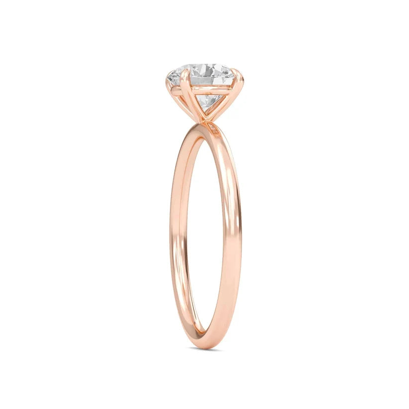 Round Cut Diamond Solitaire Engagement Ring | Solid Yellow, Rose, White Gold | Classic Four-Prong Setting | Gift for Her