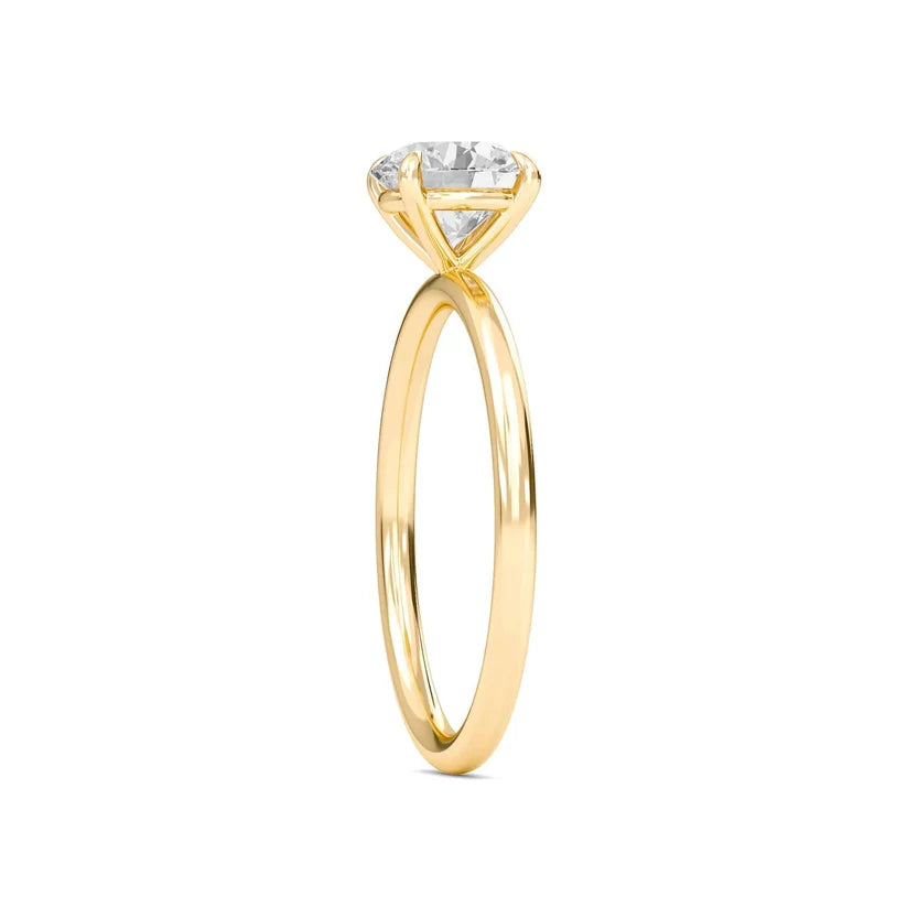 Round Cut Diamond Solitaire Engagement Ring | Solid Yellow, Rose, White Gold | Classic Four-Prong Setting | Gift for Her