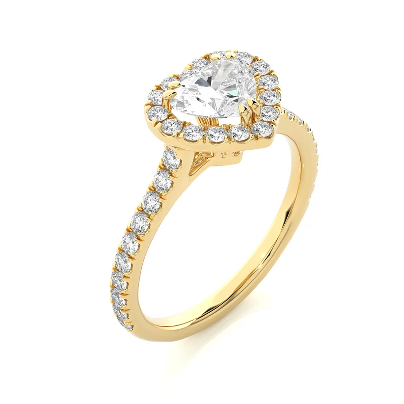 Heart Halo Diamond Engagement Ring in Solid Gold | Pavé Diamond Promise Ring | Romantic Gold Bridal Ring