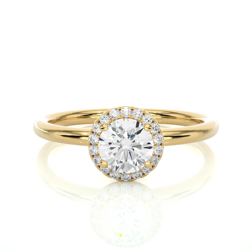 Gold Round Halo Solitaire Engagement Ring for Women | Diamond Halo Wedding Ring