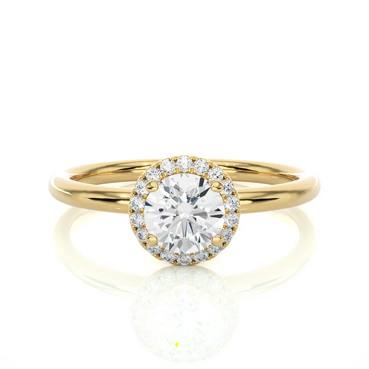 Gold Round Halo Solitaire Engagement Ring for Women | Diamond Halo Wedding Ring