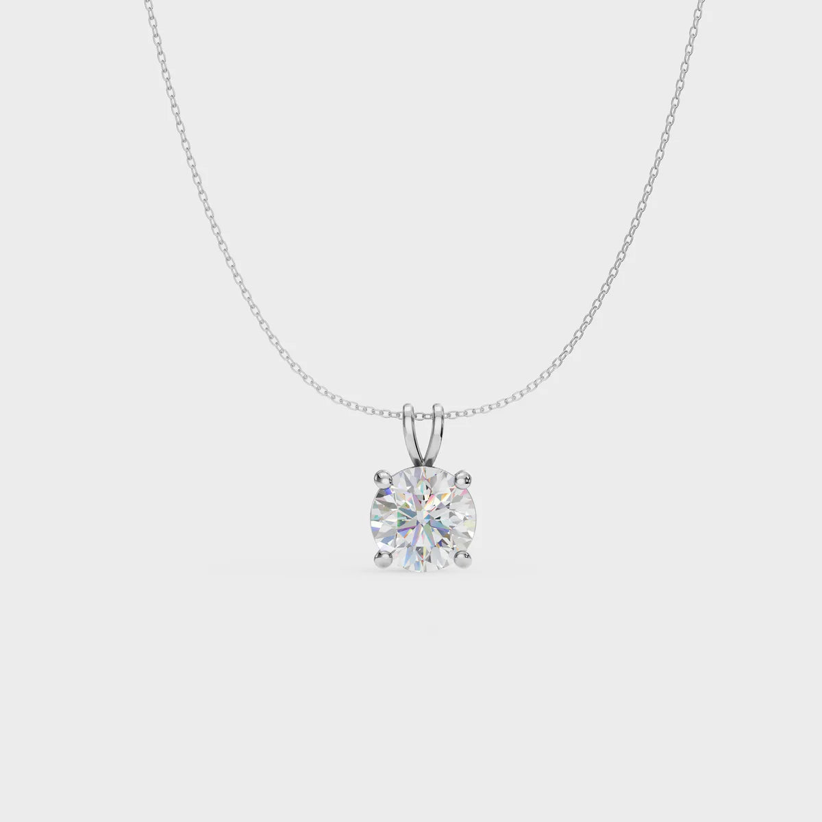 Classic Round Solitaire Diamond Pendant Necklace in 925 Sterling Silver