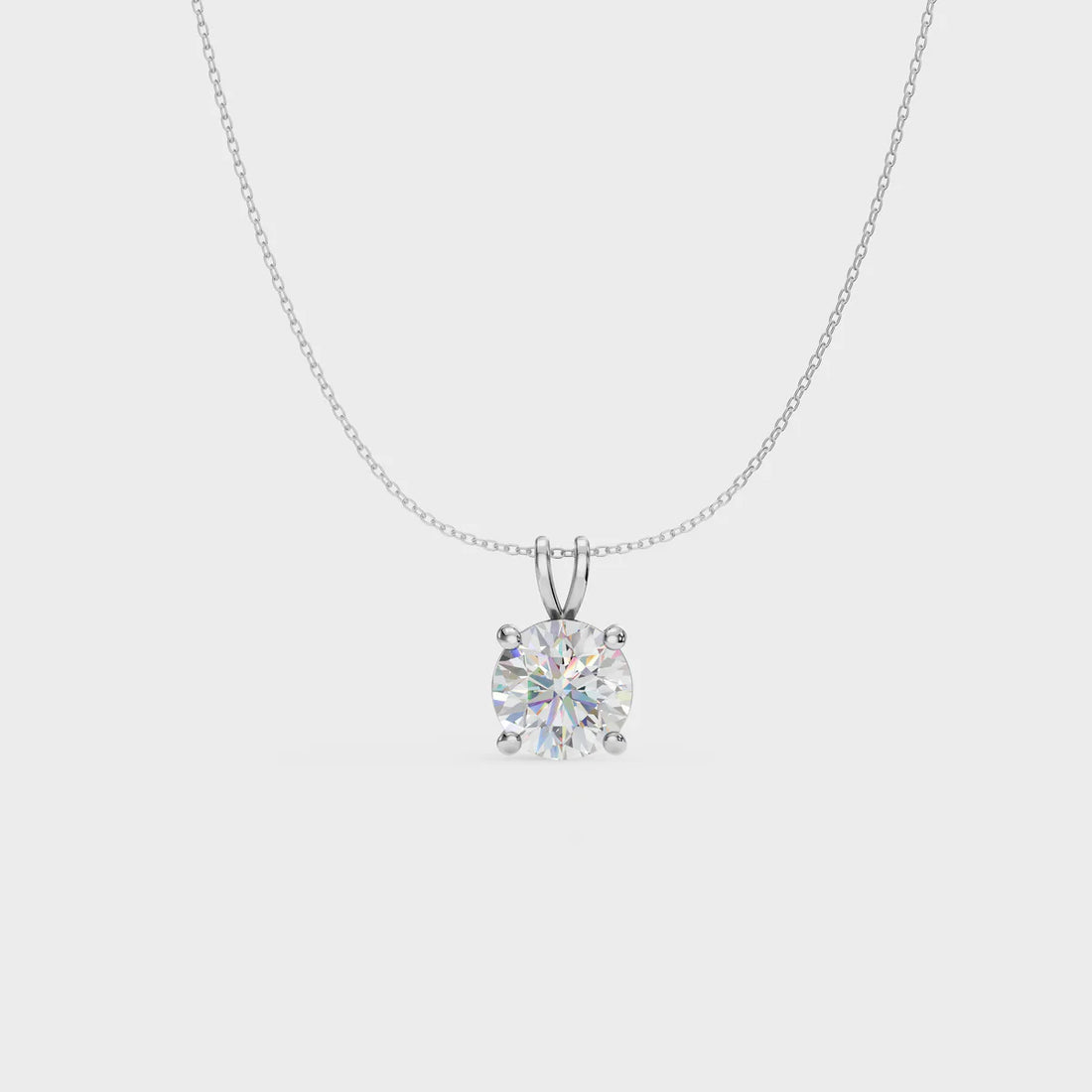Classic Round Solitaire Diamond Pendant Necklace in 925 Sterling Silver