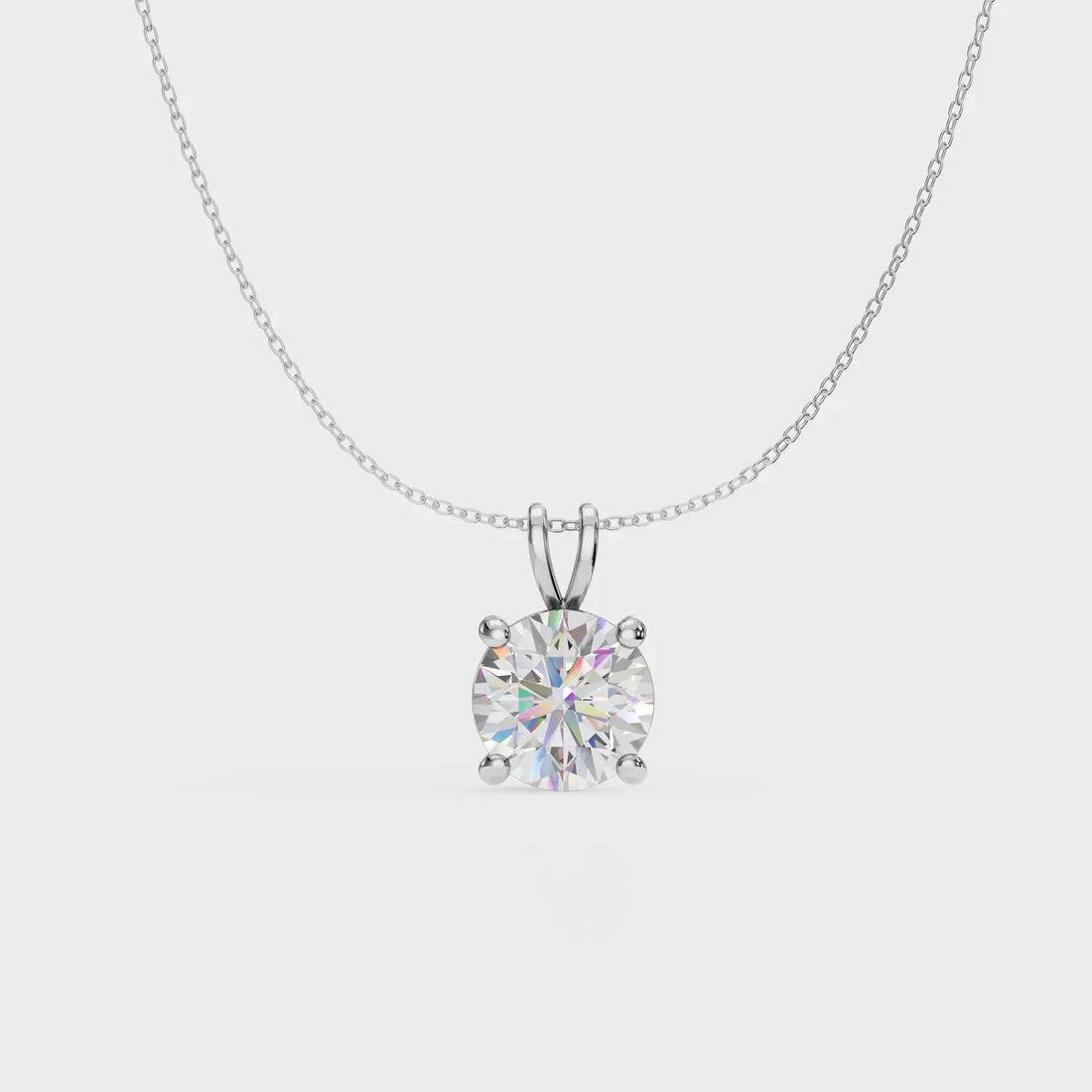 Classic Round Solitaire Diamond Pendant Necklace in 925 Sterling Silver