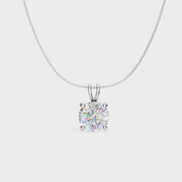 Classic Round Solitaire Diamond Pendant Necklace in 925 Sterling Silver