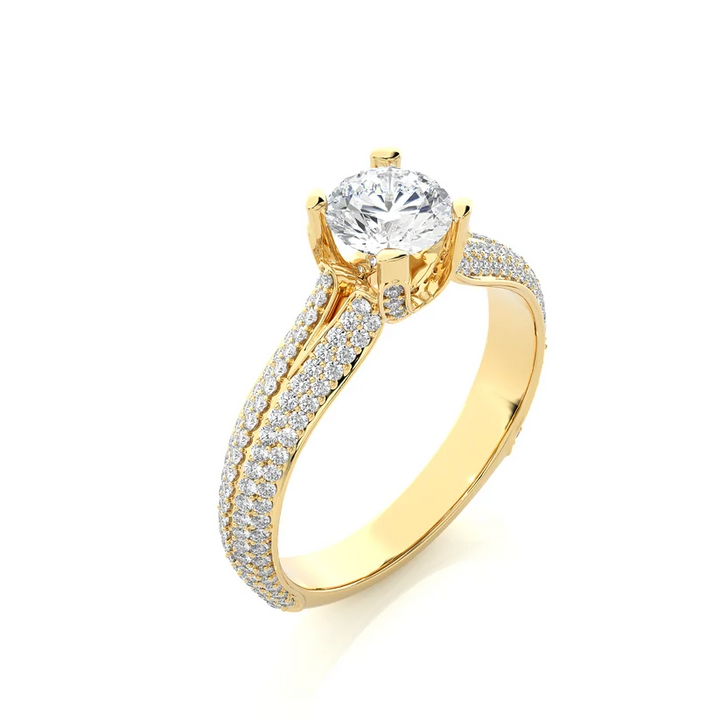 Round Brilliant Diamond Split Shank Pave Engagement Ring in Solid Gold