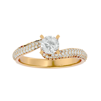 Round Brilliant Solitaire Diamond Twist Gold Ring with Pavé Band