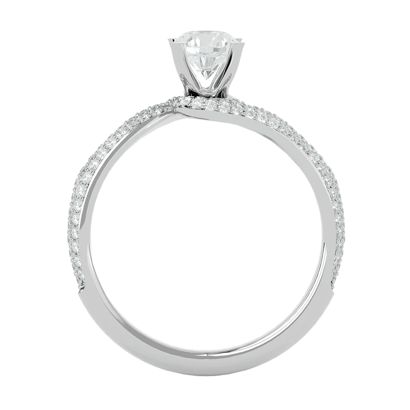 Round Brilliant Solitaire Diamond Twist Gold Ring with Pavé Band