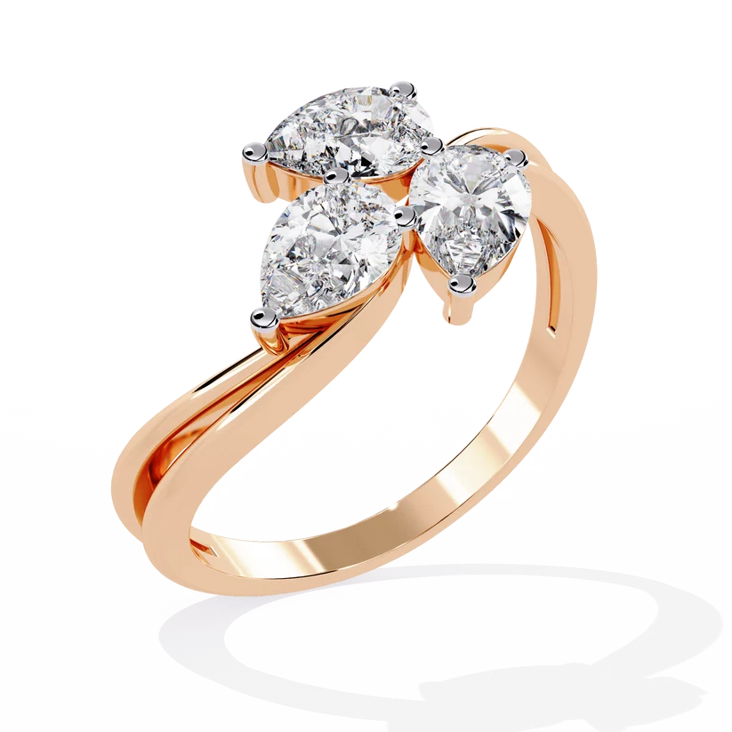 Trinity Three-Stone Diamond Twist Gold Ring – Elegant Round Diamond Trilogy Band