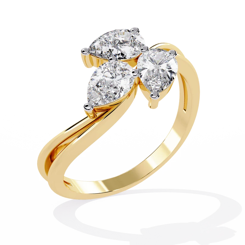 Trinity Three-Stone Diamond Twist Gold Ring – Elegant Round Diamond Trilogy Band