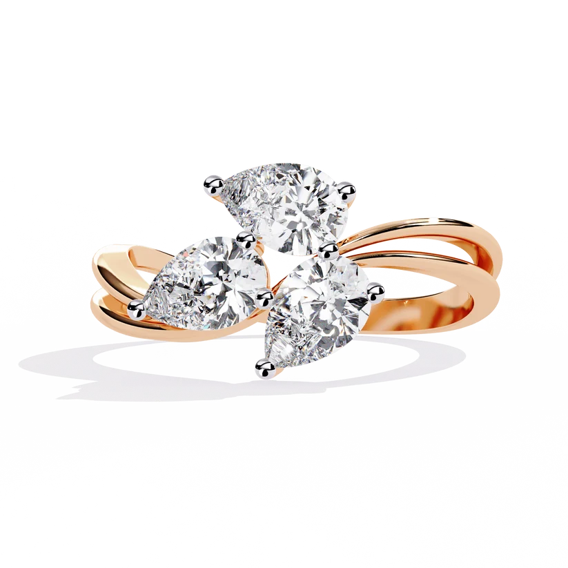 Trinity Three-Stone Diamond Twist Gold Ring – Elegant Round Diamond Trilogy Band