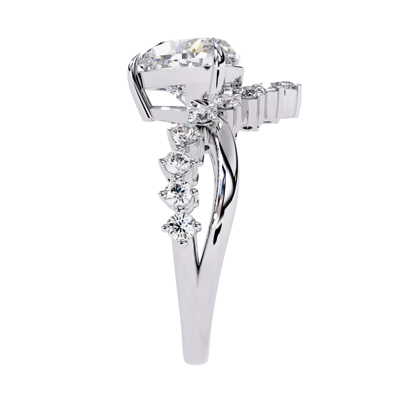 Heart Cut Diamond Halo Gold Engagement Ring with Floral Side Accent | Romantic Bridal Promise Ring